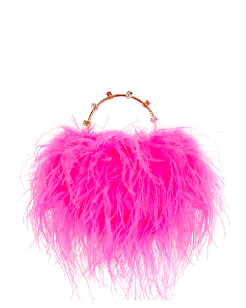 L'alingi London Pouch Neon Pink Feathers Luxury Clutch