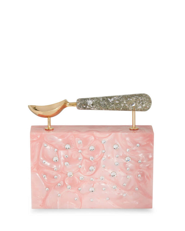 L'alingi London Powder Pink Jasmina Pearl Luxury Clutch with Swarovski Stones
