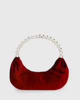 L'alingi London Burgundy Velvet Banana Luxury Handbag with Swarovski stones