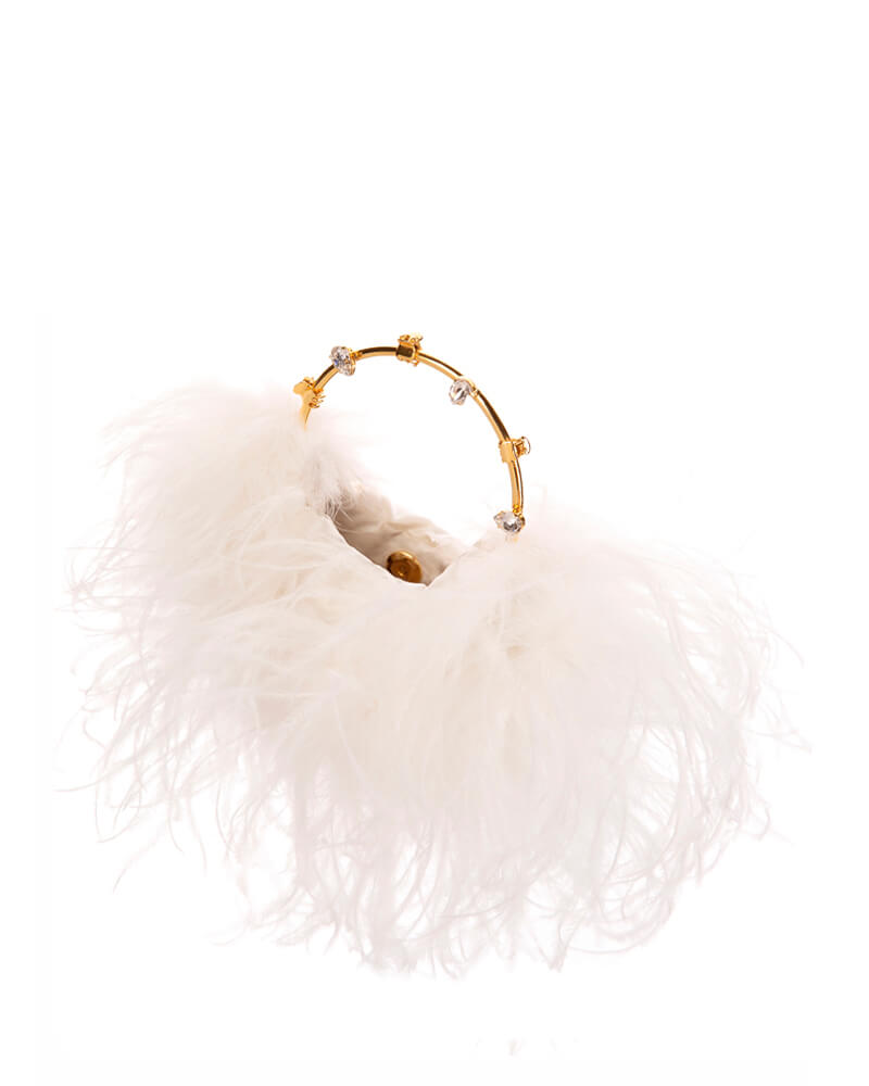 L'alingi London Pouch White Feathers Luxury Clutch