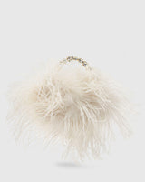 White Luxury Feather Evening Pouch with stone-encrusted handle