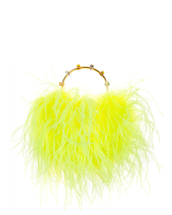 L'alingi London Pouch Neon Yellow Feathers Luxury Clutch