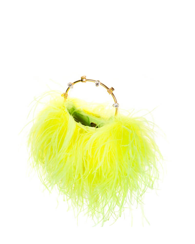 L'alingi London Pouch Neon Yellow Feathers Luxury Clutch