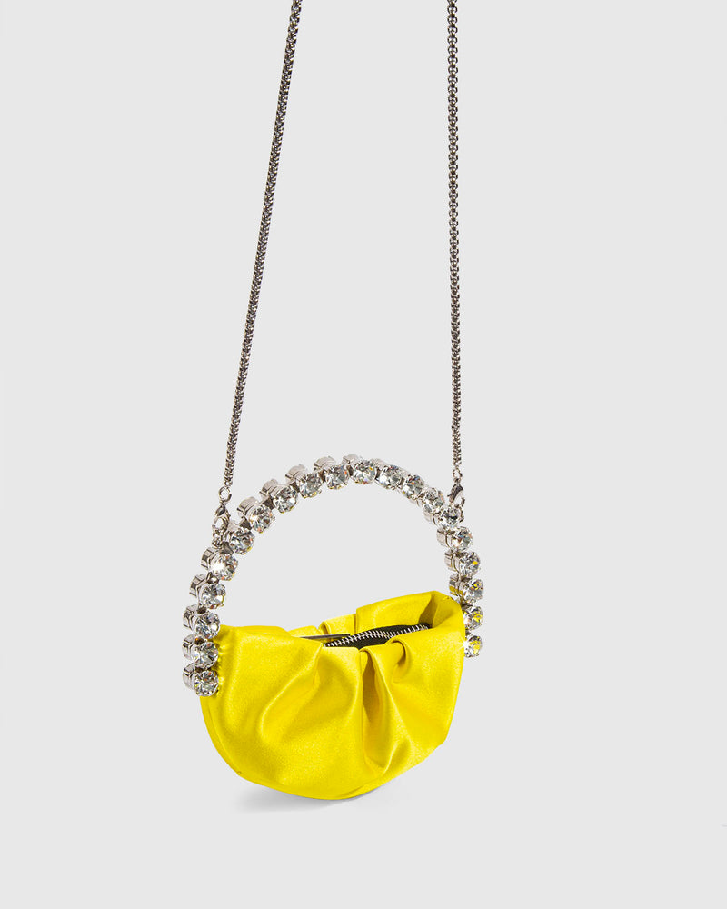 L'alingi London Yellow Satin Micro Eternity Luxury Clutch with Swarovski stones